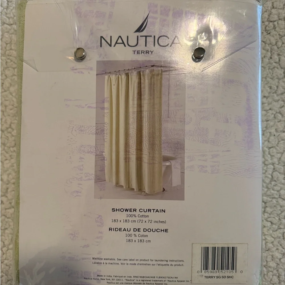 Nautica Light Green Terry Cloth Shower Curtain - Picture 2 of 2